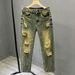 Men's Slim Fit Distressed Jeans – Light Wash, Stretch Comfort, Vintage-Inspired, Classic Blue (Sizes 28-38, Mid-Rise, Skinny Fit)_mkmklike.com