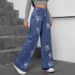 Popular High Street Hot Diamond Trousers Pure Straight Loose And Versatile Wide-leg Washed Jeans_mkmklike.com