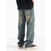 Men's Clothing Trendy High Street Style Distressed Loose Fitting Casual Straight Leg Jeans Fashion_mkmklike.com