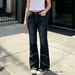 High Waisted Stretch Denim Patchwork Jeans for Women Slimming Fit Floor Length Flared Dark Blue Jeans_mkmklike.com