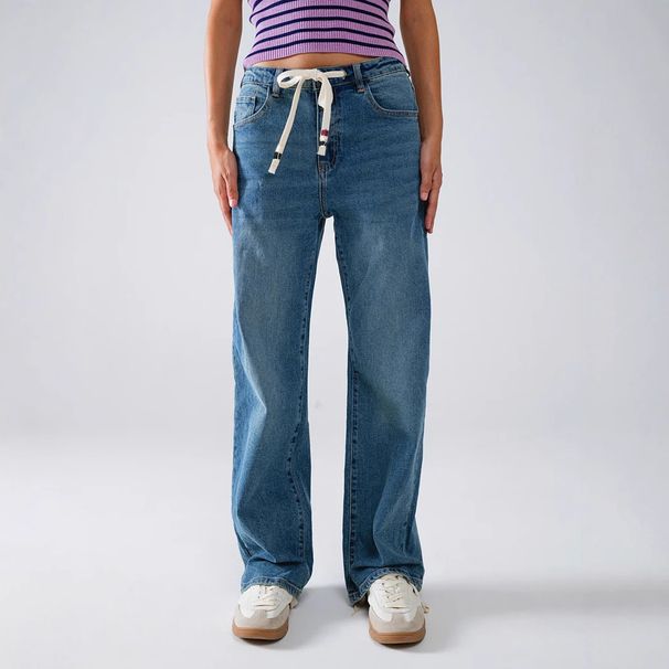 Women's Straight Leg Denim Pants European American Style Lace Up High Waist Trousers Fashionable Casual Fit_mkmklike.com