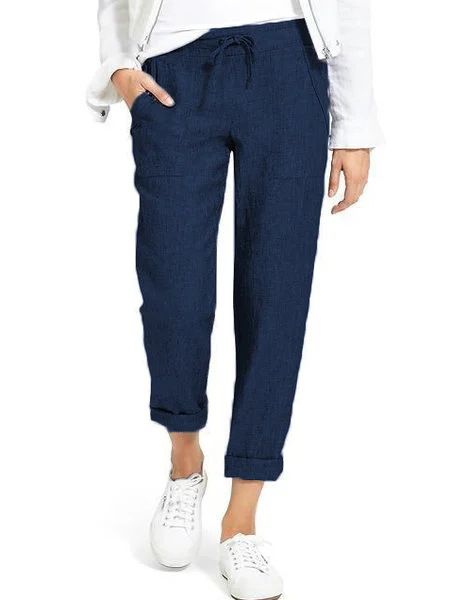 Women's Drawstring High Waist Pocket Loose Cotton and Linen Casual Pants_mkmklike.com