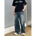 Nordmann American Style Trendy Blue Jeans For Men New Vintage Washed Casual Pants Loose Straight Wide-Leg Long Trousers_mkmklike.com