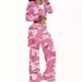 Women's Clothing fashion camouflage print casual sexy short tops casual pants suits _mkmklike.com