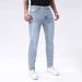 Slim Fit Stretch Denim Jeans For Men Glossy Blue Skinny Midweight Polyester Jeans Mid Waist Slight Stretch Machine Washable_mkmklike.com