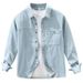 Denim Retro Long Sleeved Shirt For Men, Fashionable And Versatile, Artistic And Casual Loose Top_mkmklike.com
