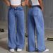 Women's Casual Straight Leg Wide Leg Solid Color Jeans Autumn Fashion Relaxed Everyday Wear Comfortable Feshion_mkmklike.com