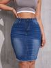 Women's Clothing New Casual Fashion Elastic High Waist Slimming Slit Hip Covering Denim Skirt_mkmklike.com