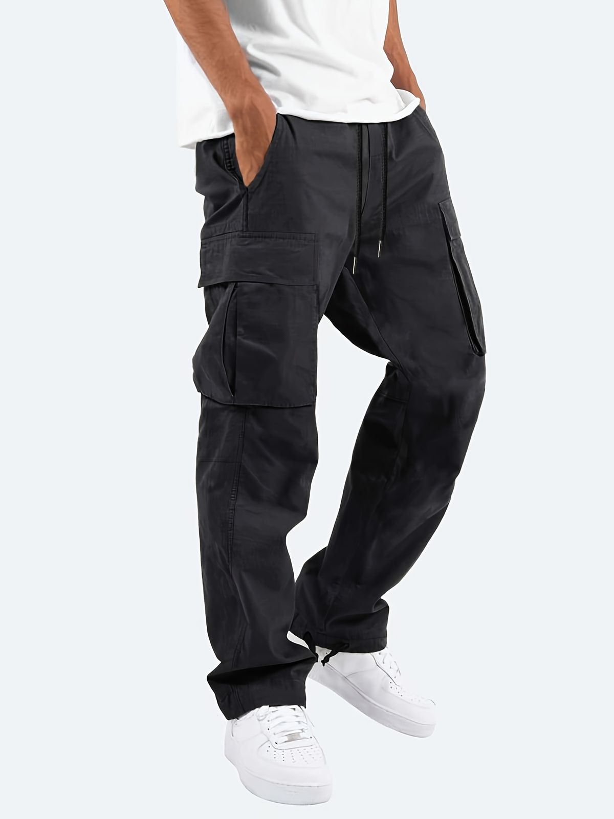 Men's cargo pants drawstring multi-pocket casual pants_mkmklike.com