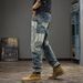 Men's Vintage Patchwork Denim Jeans – Distressed & Color-Block Loose-Fit Straight-Leg Pants (28-36, Washed Blue)_mkmklike.com