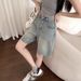Retro Hong Kong Style Women's Denim Shorts Solid Color Loose Fit Summer Trendy Outdoor Wear Five Point Popular Pants_mkmklike.com