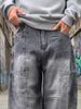 Men's Wide-Leg Distressed Denim Jeans - High Waist Vintage Washed Cotton Pants, Streetwear Baggy Fit With Multi-Pockets For Urban Style (S-XL)_mkmklike.com