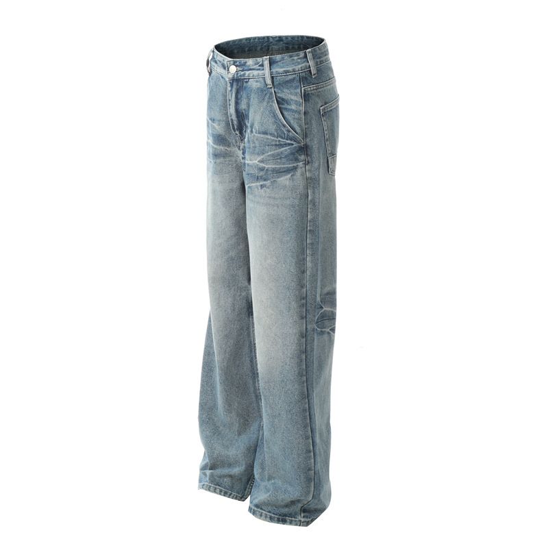 Men's Straight Leg Jeans Loose Fit Retro Niche Design Cool Street Style Trendy Couple Pants_mkmklike.com