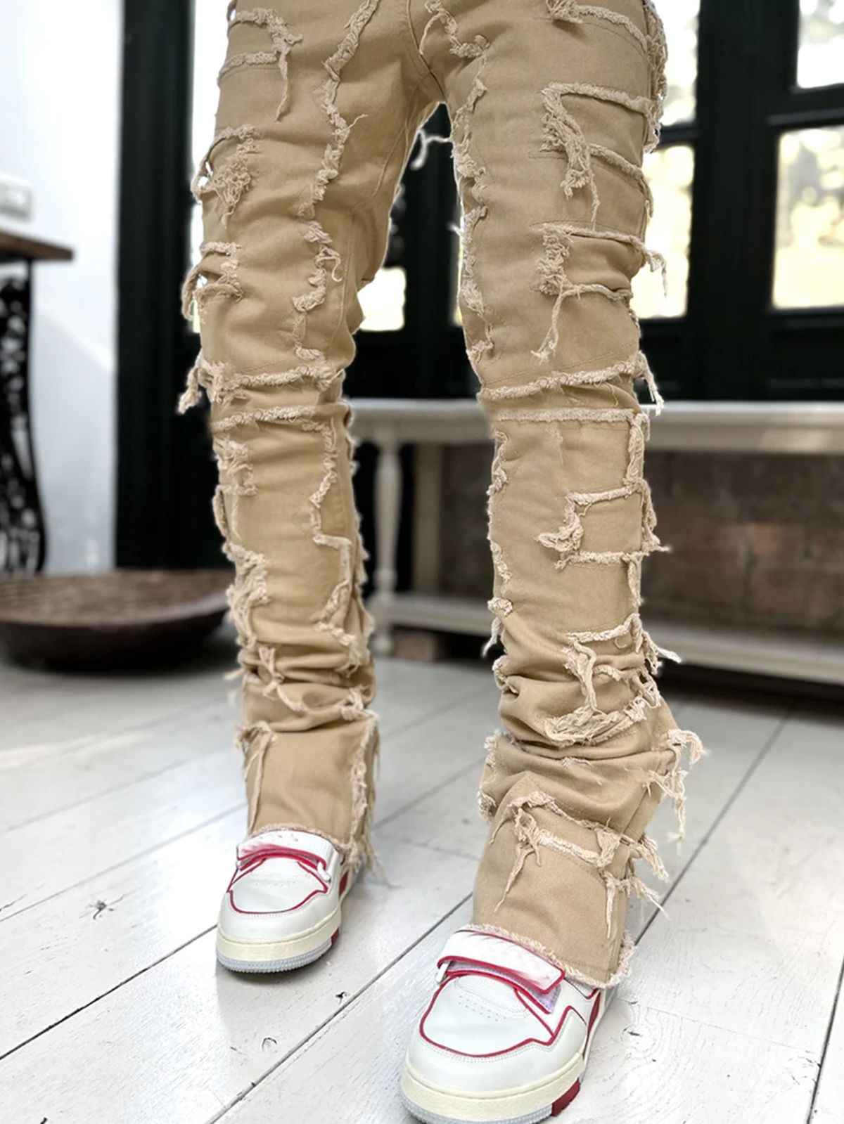 Men's Straight Leg Denim Casual Pants Versatile European American Street Style INS Elastic Patch Cross Border Fashion_mkmklike.com