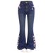 Women's Bow Tie Flare Jeans - High Waisted Stretch Denim Pants For Casual & Office Wear (Dark Blue, S-xxl)_mkmklike.com