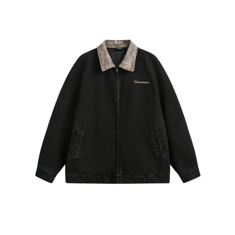 Yi Dao 2025 Spring New Style Vintage Collar Denim Jacket For Men With Embroidered Design At The Back_mkmklike.com