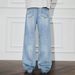 Men's Stylish Chic Jeans Trendy Loose Fit Wide Leg Slimming Height Enhancing Straight Leg Trousers_mkmklike.com