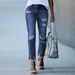 Women's Slim Fit Ripped Denim Jeans Solid Color Relaxed Everyday Wear Comfortable Feshion_mkmklike.com