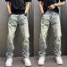 Autumn New Washed And Old Light Blue Jeans Men's Loose Straight Trousers Diagonal Pockets Simple High Street Trousers_mkmklike.com