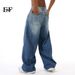 EF JEANS | 2024 New American Retro Design Lightning Pattern Washed Jeans Loose Straight Wide Legs_mkmklike.com