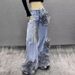 Women's Clothing Vintage Plus Size High-Waisted Flared Jeans – Distressed Hem, Embroidered Floral Details, Stretch Denim Wide-Leg Pants For Women_mkmklike.com