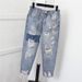 New Plus Size Women's Clothing 200 Pounds Fat MM Nine Point Hole Denim Harem Pants Loose Beggar Nine Point Pants_mkmklike.com