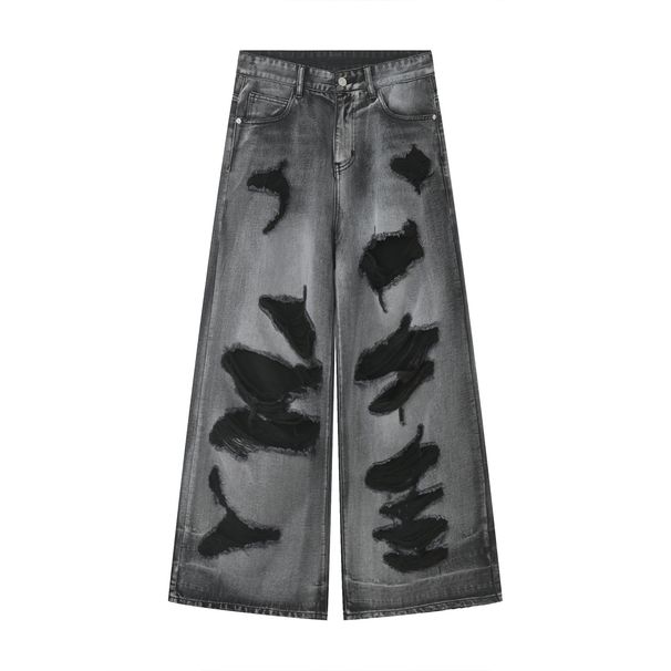 MTLCLOTHES Men's Clothing|Four Seasons New High Street Hip-Hop Distressed Beggar Style Wide-Leg Floor-Length Jeans_mkmklike.com