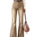 Women's High-Waisted Slimming Khaki Flare Jeans Distressed Washed Long Pants American Retro Style_mkmklike.com