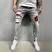 Popular Men's Ripped Three-Color Jeans Patch Elastic Small Foot Jeans Men_mkmklike.com