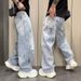 Unisex High-Waisted Ripped Jeans With Ink Splatter Pattern Retro Straight Leg Trousers For Spring And Autumn_mkmklike.com