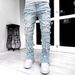 New Street Men's Jeans Fashionable Trendy Straight Leg Trousers Micro Flared Tassel Patch Pants_mkmklike.com