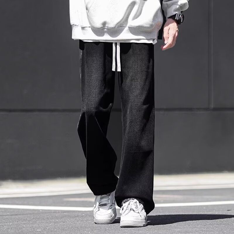 New High Street Wide-leg Pants For Men, Black Gray, Spring And Autumn Style, Men's Loose Straight Casual Trendy Brand_mkmklike.com