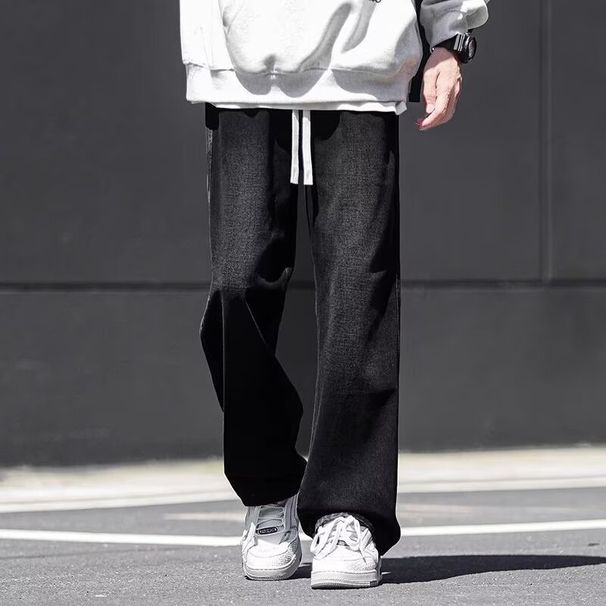 New High Street Wide-leg Pants For Men, Black Gray, Spring And Autumn Style, Men's Loose Straight Casual Trendy Brand_mkmklike.com