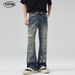 Men's Fashion High Street Distressed Washed Denim Jeans With Bell Bottom & Ripped Details_mkmklike.com