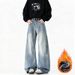 Men's Fleece-Lined Wide Leg Jeans – American Streetwear Style, Loose Fit Winter Denim Pants_mkmklike.com
