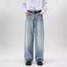 Men's High Street Style Distressed Straight Leg Flared Jeans Three Dimensional Patchwork Retro Washed Niche Design Spring Summer_mkmklike.com