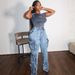 Women’s High-Waisted Straight-Leg Jeans – Multi-Pocket Utility Denim Pants, Vintage Wash (S-XXXL, Blue & Grey)_mkmklike.com