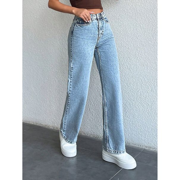Women's plus Size Straight Leg Jeans Trendy Wide Leg Floor Length Loose Trousers New Style Casual Denim_mkmklike.com