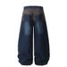 Heavy Industry Plaid Patchwork Scimitar Jeans Men's Unique Design Wide-Leg Street Fashion Washed Loose Long Pants_mkmklike.com