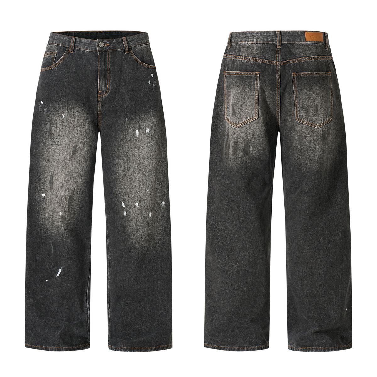Edgy Washed Distressed Retro Design Jeans For Men And Women With Splatter Paint Graffiti Loose Straight Leg High Street Style_mkmklike.com