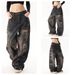 Men's Distressed Graffiti Washed Wide-Leg Jeans - Vintage Streetwear High-Waisted Loose Fit Denim Pants For Urban Style_mkmklike.com