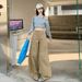 Wholesale American Retro Women's Jeans With A Unique Design, Patchwork Khaki Loose Wide-leg Straight Pants_mkmklike.com