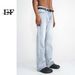 EF JEANS | 2023 New Product, Straight Versatile Solid Color Jeans For Men And Women Of The Same Style, Non-elastic, Slightly Pulled, Light Blue_mkmklike.com