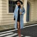 Trendy Oversized Denim Jacket For Women - Long Washed Cotton Coat With Lapel Collar, Streetwear Fashion For Fall_mkmklike.com