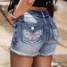 Women's Clothing New Style Back Pocket Wings Embroidery Design Washed Denim Shorts_mkmklike.com