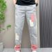 Autumn New Loose Jeans Straight-Leg Cool Color Block Harem Colorful Patched Cropped Pants_mkmklike.com