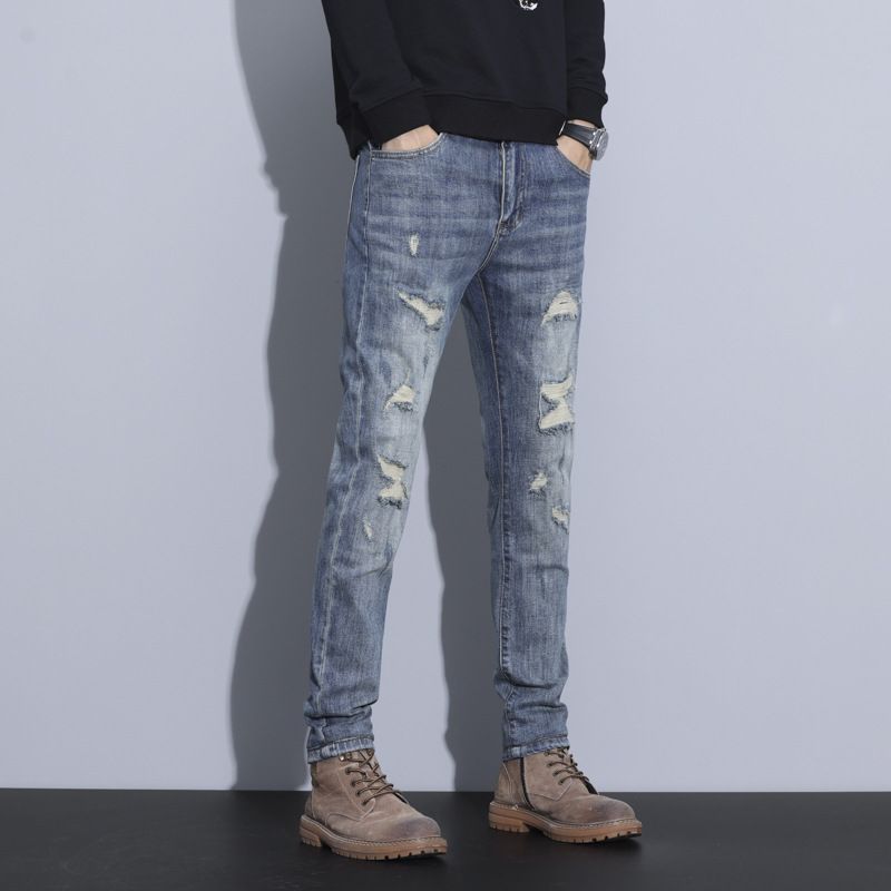 New Vintage Distressed Ripped For Men, Casual Comfortable Versatile Slim Straight Skinny Jeans_mkmklike.com