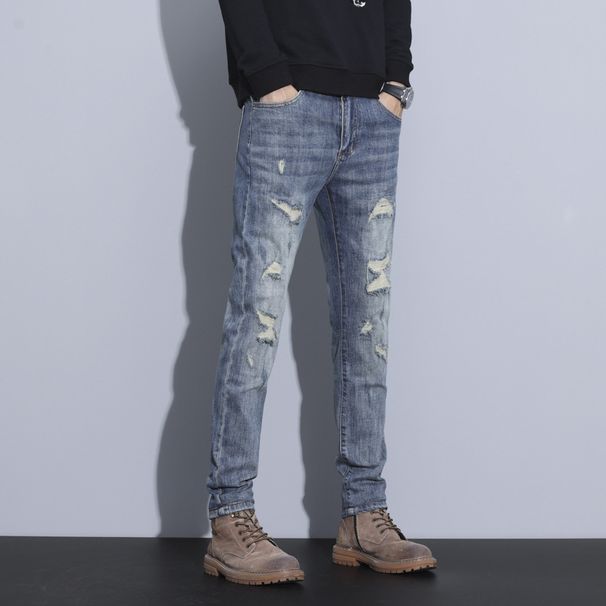 New Vintage Distressed Ripped For Men, Casual Comfortable Versatile Slim Straight Skinny Jeans_mkmklike.com