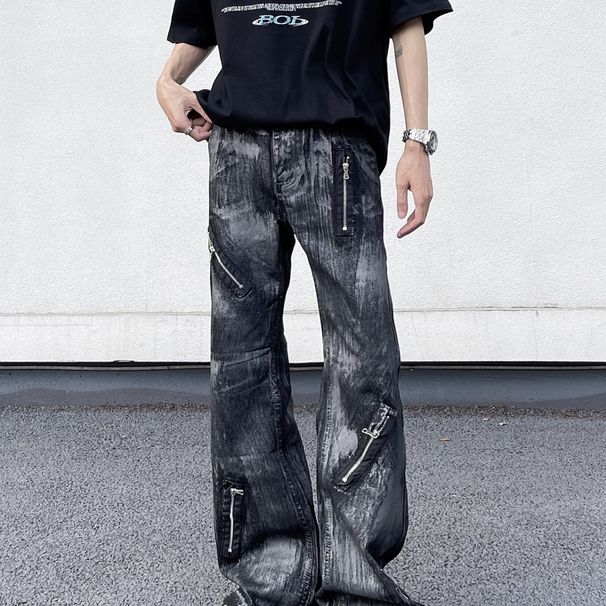 Men's Loose Slightly Flared Jeans Retro American Design Stylish High Street Niche Pants Cross Border 2025_mkmklike.com