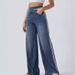 Vintage Washed Blue Side Stripe Jeans For Women - Y2K High Street Design, Loose Fit Wide Leg Trousers With Retro Style_mkmklike.com